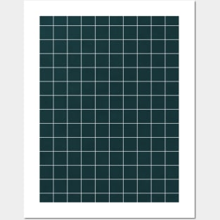 Small Grid Pattern - Green Tinted Navy Blue Posters and Art